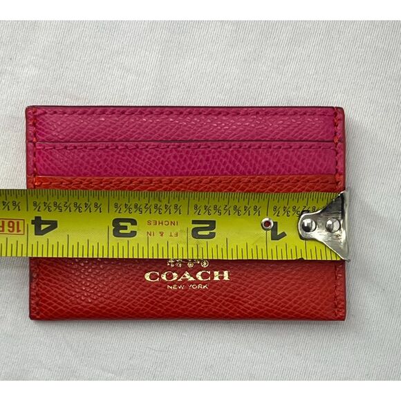 Coach card case wallet bi-color crossgrain leather red pink F63669 - Picture 9 of 12